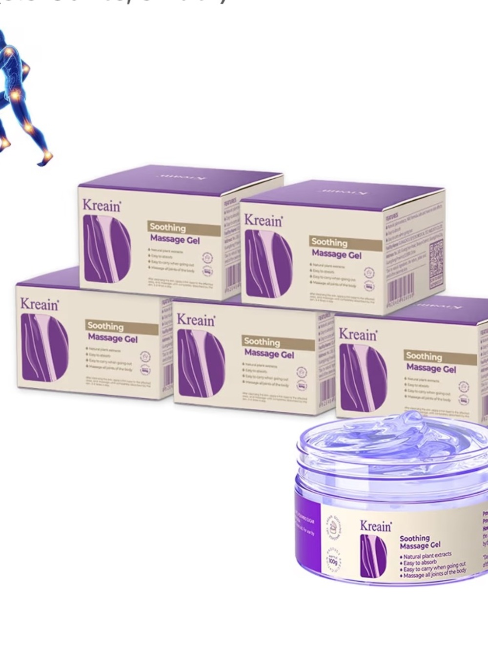 Lot of 5 Kreain Soothing Massage Gel Joint & Muscle Care (100g, Brand New)